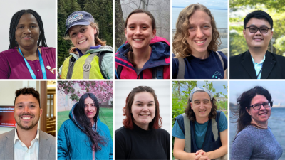 A photo collage of the 10 member of the 2025 Northeast Climate Adaptation Science Center graduate fellows.