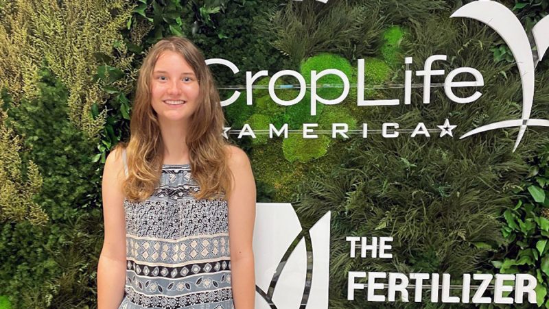 Erica Jones, standing in front of the CropLife America and International entrance