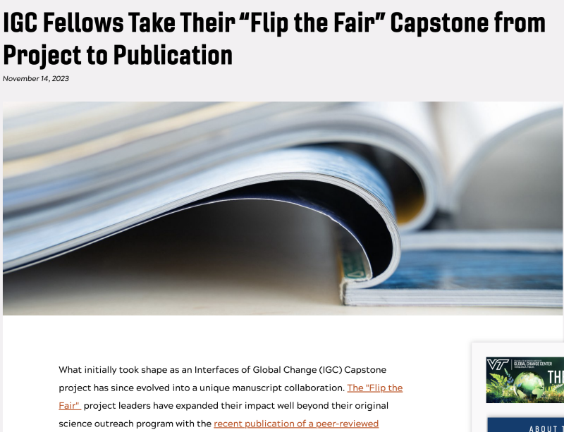 GCC News Article titled, 'IGC Fellows Take Their “Flip the Fair” Capstone from Project to Publication'