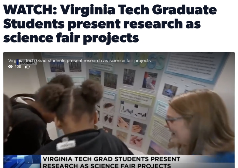 WSLS News Video titled, 'WATCH: Virginia Tech Graduate Students present research as science fair projects'