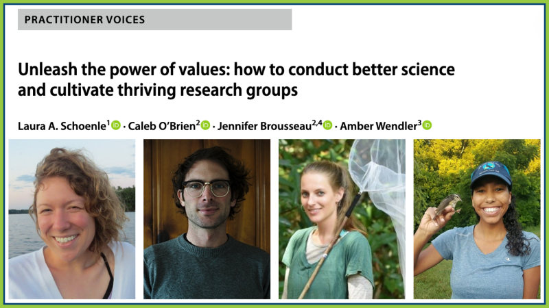 Paper title with headshots of authors. Left to right: Dr. Laura Schoenle, Dr. Caleb O'Brien, Dr. Jennifer Brousseau, Amber Wendler